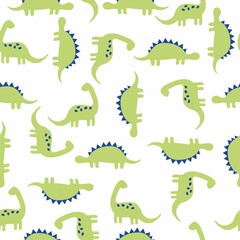 Obraz premium Simple dinosaur pattern. White background, cute green dinosaurs. 