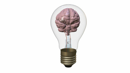 The brain in the bulb. Rendering in 3D.