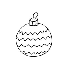 Obraz premium Christmas ball,hand drawn, doodle decoration,New Year toy,festive element.Use for holiday cards,coloring book, posters,banners,calendars,print.Outline drawing picture.Isolated.Vector illustration