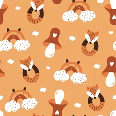 Fototapeten Baby seamless pattern. Backdrop with tools for newborn babies on white background.  © Evartfinds