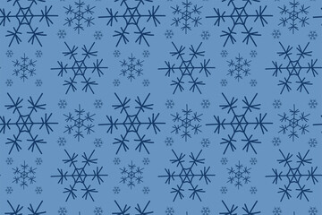 Christmas design elements blue snowflakes on a blue background. Vector hand drawn seamless pattern. Snow flakes, snow background for design, packaging, print, fabric, printing, printable decor.