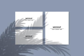 Blank vertical paper cards mockup with shadow overlay effect