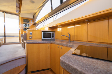 Small kitchen on the yacht boat.