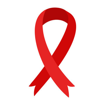 Red ribbon - emblem symbol for AIDS HIV awareness isolated on white. Vector illustration. Clip art, design element for healthcare medical concept