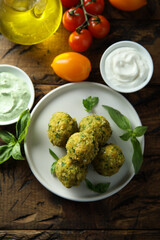 Traditional homemade falafel with herbs	