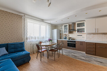 Russia, Moscow- May 03, 2020: interior room apartment modern bright cozy atmosphere. general cleaning, home decoration, preparation of house for sale