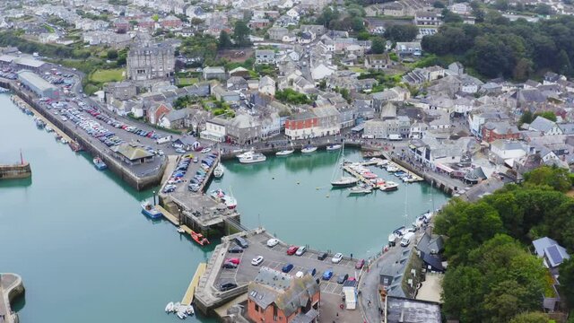 Prosperous Padstow town fishing port England aerial 
