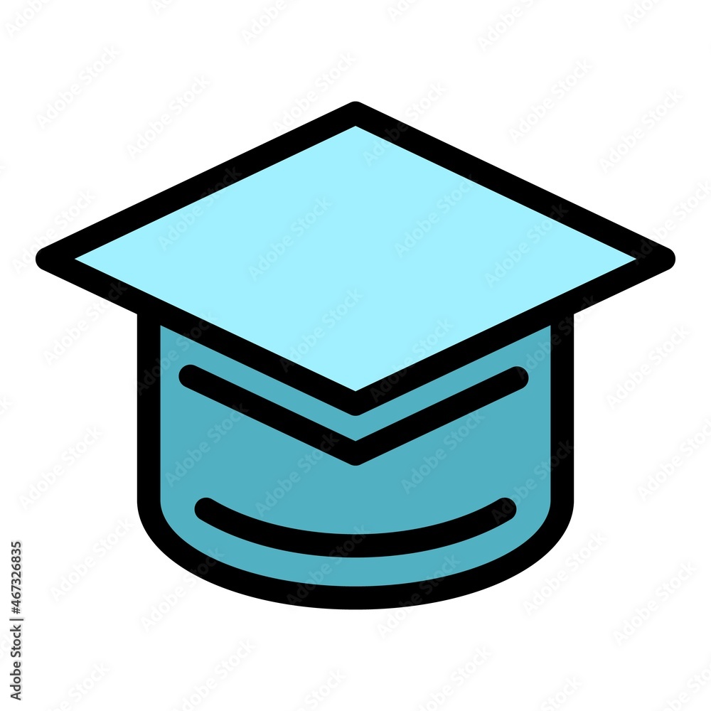 Wall mural University graduation hat icon. Outline university graduation hat vector icon color flat isolated - Wall murals