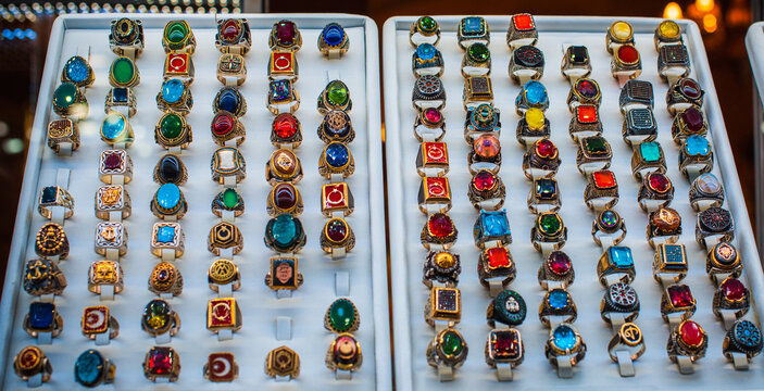 Vintage silver jewelry with stones. Concept of fancy, inspiration for stylish people