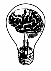 The brain in the bulb. Rendering in 3D.