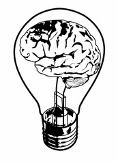 The brain in the bulb. Rendering in 3D.