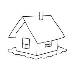 Illustration of a house isolated on a white background for a coloring book