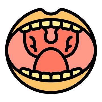 Kid mouth tonsillitis icon. Outline kid mouth tonsillitis vector icon color flat isolated