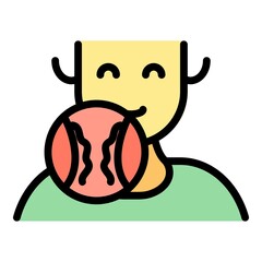 Kid smiling tonsillitis icon. Outline kid smiling tonsillitis vector icon color flat isolated