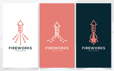 Simple fireworks logo design, vector illustration set