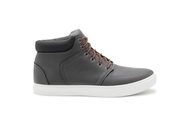 New autumn grey trendy boot isolated on white background. High-top sneaker on white. Concept of advertising demi-season shoes.