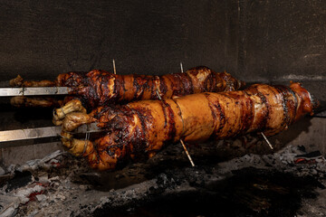 Whole roast suckling pig. Meat. Food.