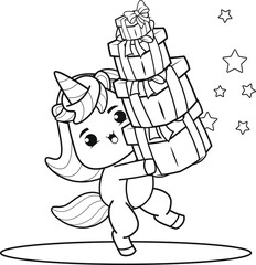 Christmas coloring book with cute unicorn