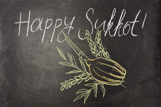 Traditional symbols: Etrog, lulav, hadas, arava. Jewish festival of Sukkot.