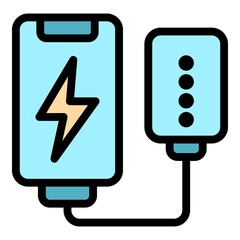 Phone charger icon. Outline phone charger vector icon color flat isolated