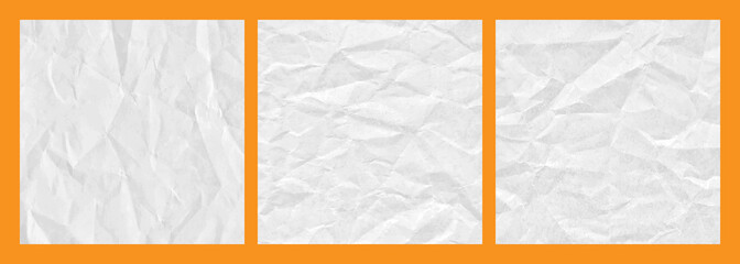 Realistic crumpled white paper texture background set