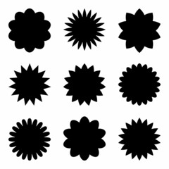 Set of stickers with an image of star formation or sun rays. Vintage labels, stickers. Design elements. Vector illustration.