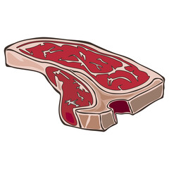 Fresh beef steak, T-Bone steak. Hand Drawn Illustration. Savoyar Doodle Style. Vector illustration.