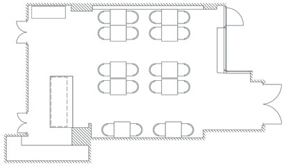 Architectural small cafe top view plan Vector.