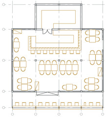 Architectural small cafe top view plan Vector. - 467331029