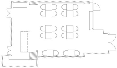 Architectural design small cafe top view plan  - 467331030
