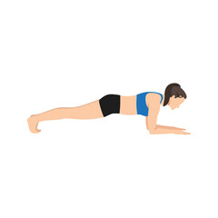 Fototapeta na wymiar Woman doing Forearm plank exercise. Flat vector 