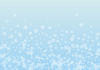 Grey Snowflake Background Vector Blue. Snow Spray Pattern. White Confetti Xmas Illustration. Frost Flake Texture.