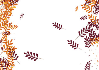 Fototapeta na wymiar Green Foliage Background White Vector. Herb Agriculture Texture. Red Leaves. Gold Leaf Image. Pattern Illustration.