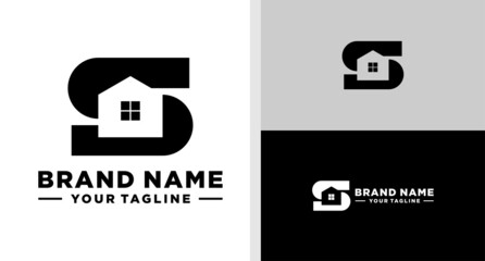 LETTER S LOGO HOME NEGATIVE SPACE EDITABLE