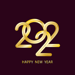 Happy new year 2022 background. Holiday greeting card design. Banner on dark paper with golden text 2022. Vector illustration