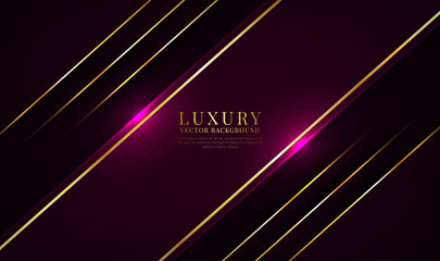 3D purple luxury abstract background, overlap layers on dark space with golden stripes effect decoration. Modern template element future style concept for flyer, card, cover, brochure, or landing page
