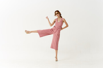woman in pink dress glamor posing model isolated background