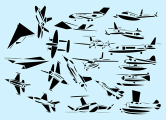 Line-art vector illustrations of military jets
