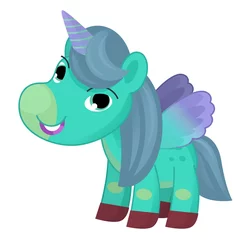 Ingelijste posters Eenhoorn cartoon scene happy horse unicorn pony illustration  © honeyflavour