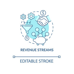 Revenue streams blue concept icon. Resources of reccuring income. Earning money. Business model abstract idea thin line illustration. Vector isolated outline color drawing. Editable stroke