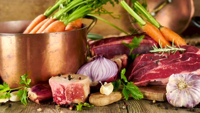 casserole with vegetables and beef for broth or soup