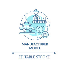 Manufacturing model blue concept icon. Production of automobiles. Products distribution. Business model abstract idea thin line illustration. Vector isolated outline color drawing. Editable stroke