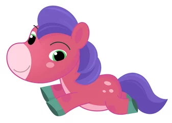 Ingelijste posters Eenhoorn cartoon scene happy horse unicorn pony illustration  © honeyflavour