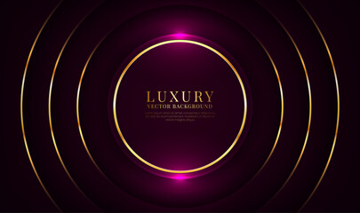 3D purple luxury abstract background, overlap layers on dark space with golden circles effect decoration. Modern template element future style concept for flyer, card, cover, brochure, or landing page