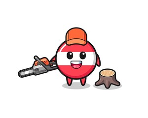 Obraz premium austria flag lumberjack character holding a chainsaw