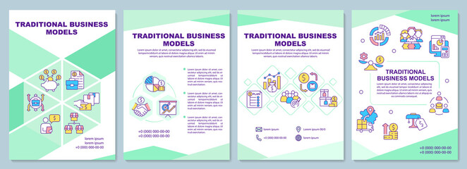 Fototapeta na wymiar Traditional business model brochure template. Retail and commerce. Flyer, booklet, leaflet print, cover design with linear icons. Vector layouts for presentation, annual reports, advertisement pages