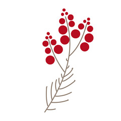 Simple plant decoration in doodle style. Simple decor for a festive Christmas and New Years. Vector illustration isolated on white background.