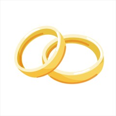 Gold wedding rings. Vector isolated on white background. Cartoon style. Symbol of marriage, engagement.