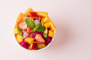 Fruit salad is a dish consisting of various kinds of fruit. fruit salad can be served as an appetizer, a side salad, or a dessert. 