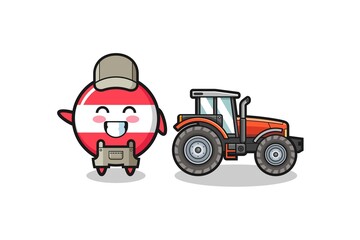 the austria flag farmer mascot standing beside a tractor